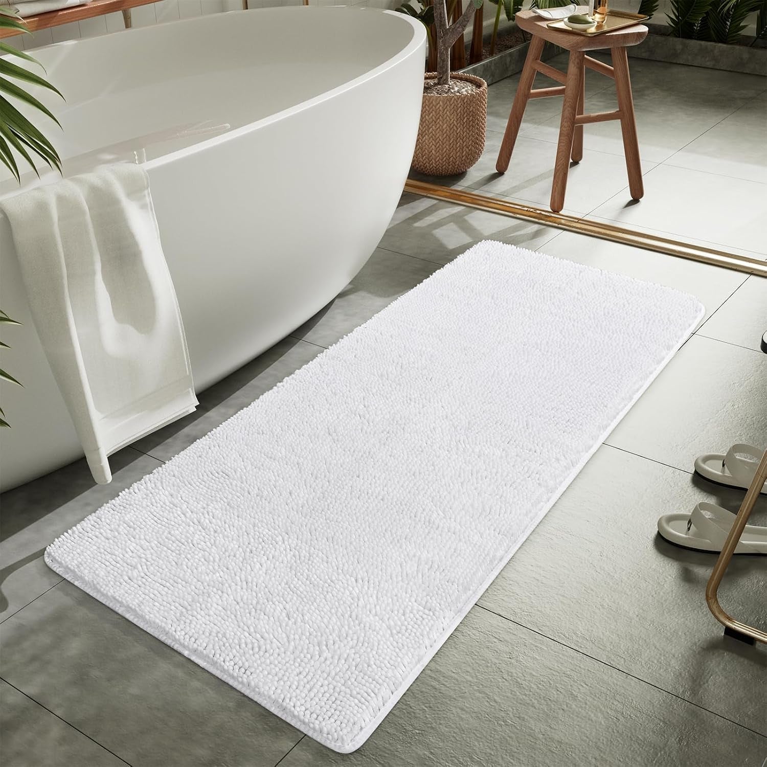 Luxury Bathroom Rug Shaggy Bath Mat 24 X 60 Inch, White