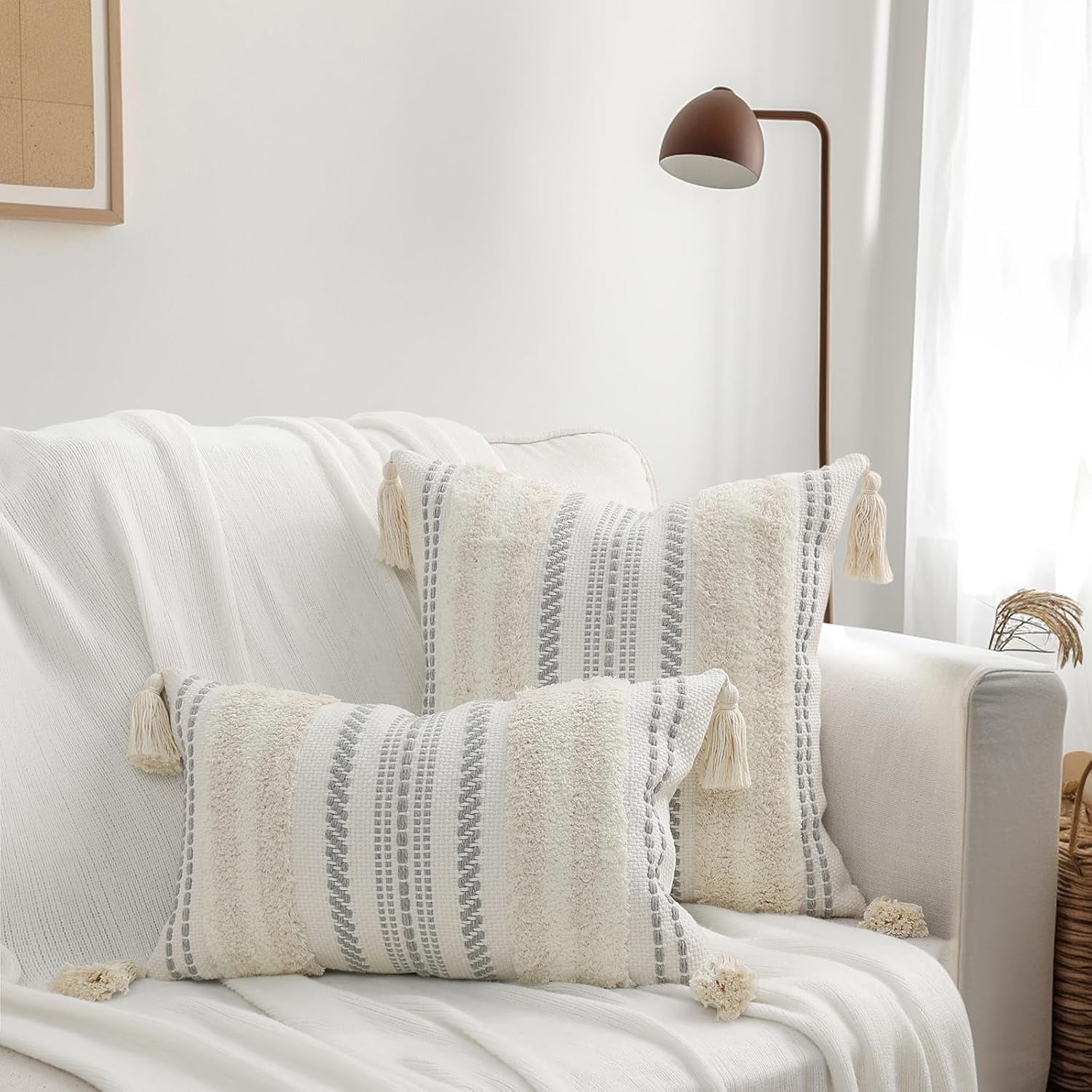Beige and Cream White Throw Pillow Covers 20X20 Set of 2