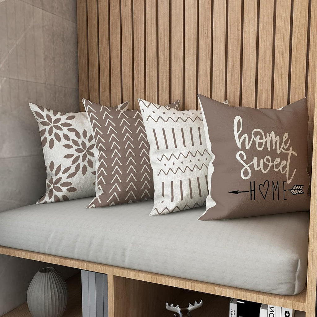 Pillow Covers 16X16 Set of 4, Modern Sofa Throw Pillow Cover, Decorative Outdoor Linen Fabric Pillow Case for Couch Bed Car, Khaki