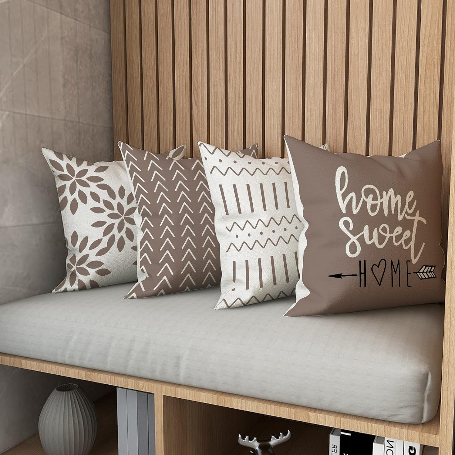 Pillow Covers 16X16 Set of 4, Modern Sofa Throw Pillow Cover, Decorative Outdoor Linen Fabric Pillow Case for Couch Bed Car, Khaki