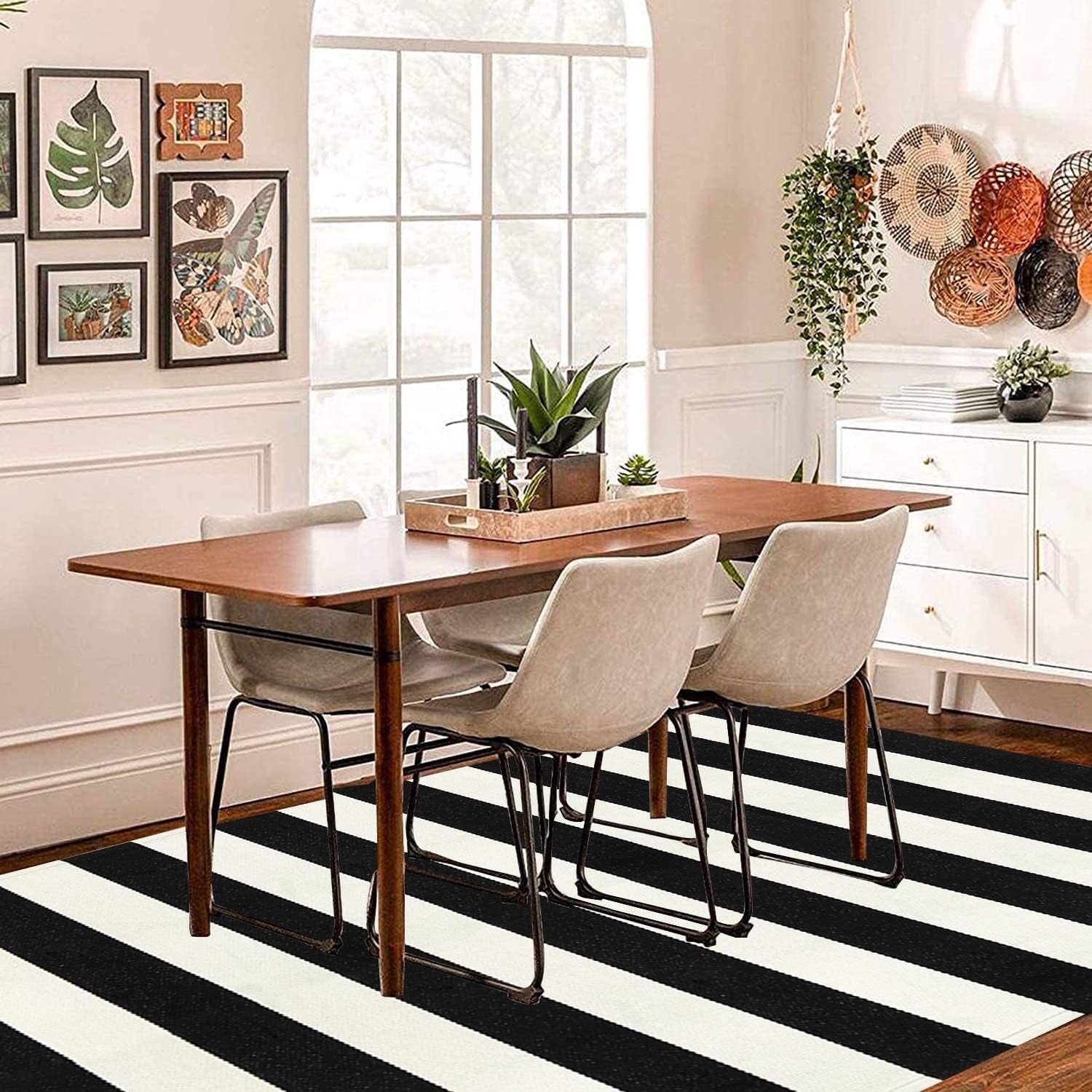 KIMODE Black and White Buffalo Plaid Outdoor Rug Fall Patio Floor Carpet