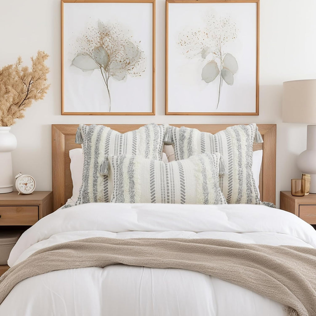 Grey and Cream White Throw Pillow Covers 20X20 Set of 2
