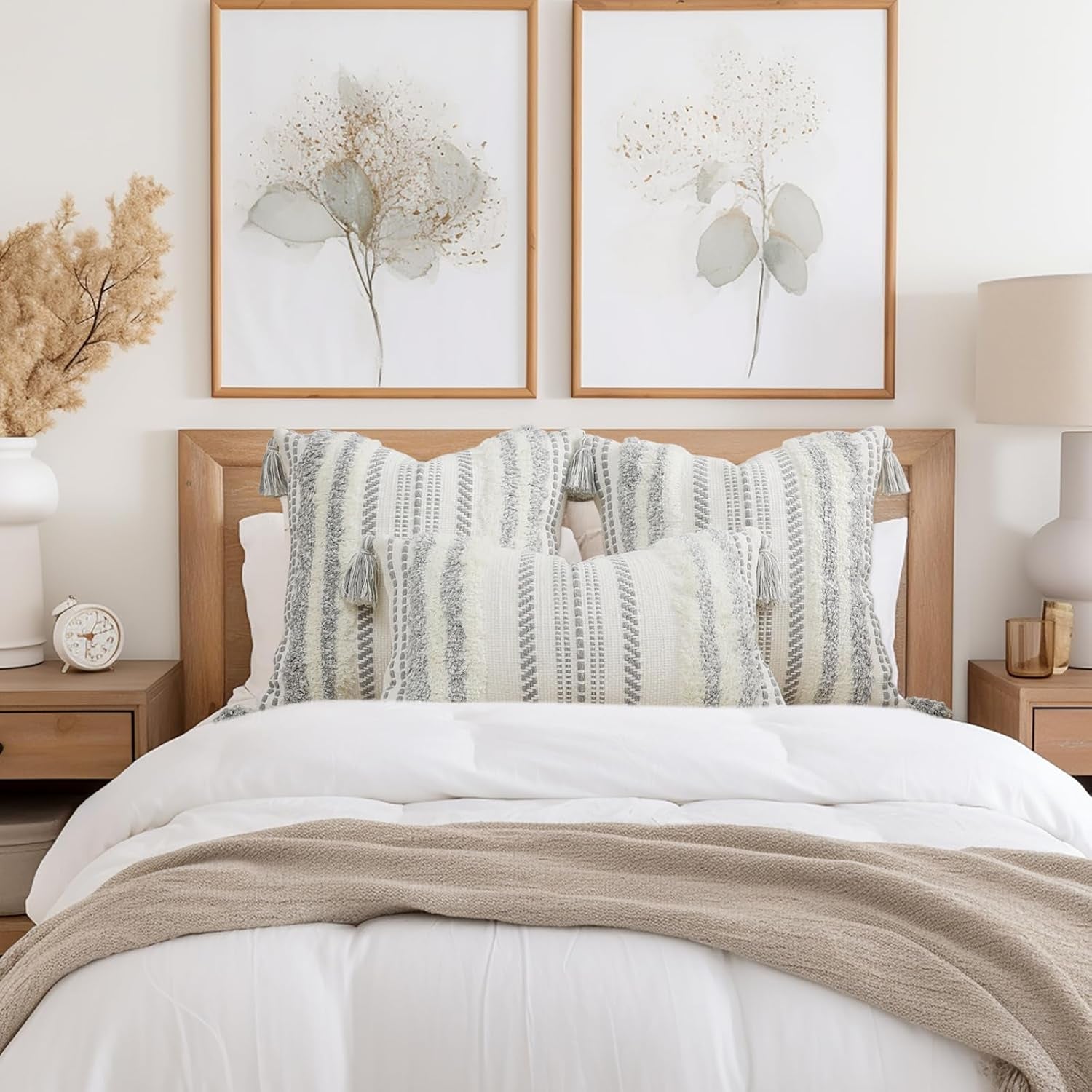 Grey and Cream White Throw Pillow Covers 20X20 Set of 2