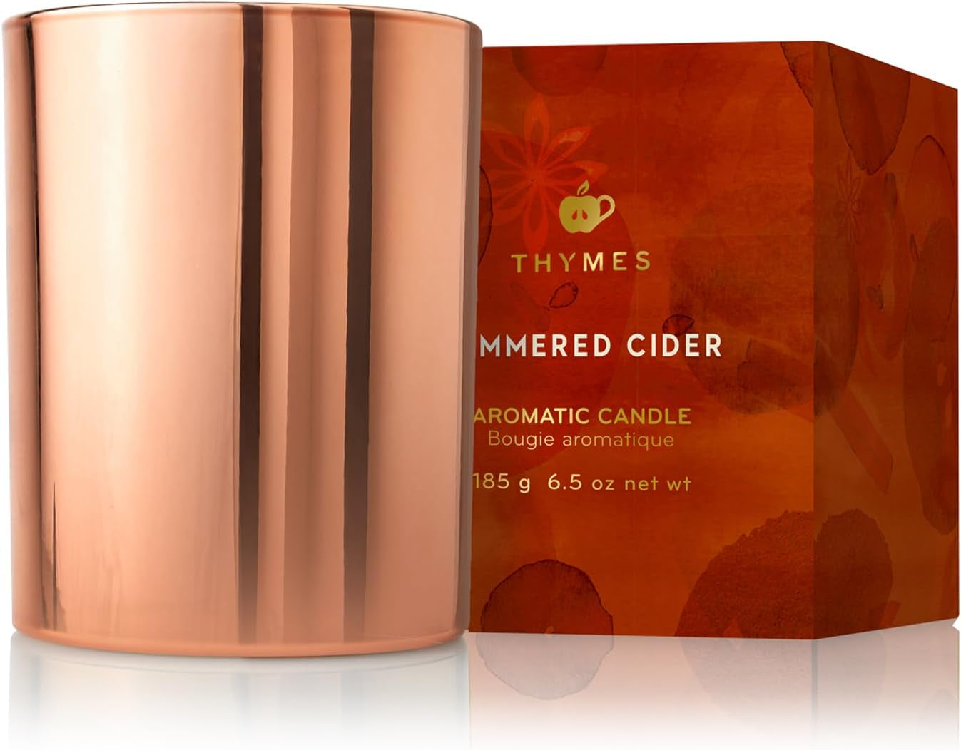 Thymes Scented Candles for Home Decor - Luxury Home Fragrance Gifts for Women & Men - Fall Candles with Warm Notes of Apple, Clove, & Cardamom - Rose Gold Votive (Simmered Cider, 6.5 Oz)