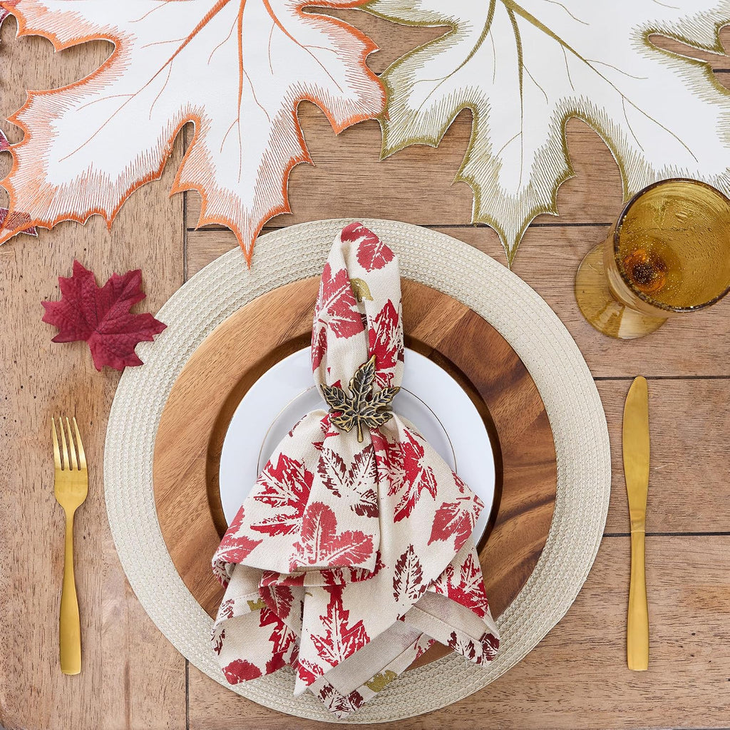 Rustic Autumn Leaves Kitchen Collection Thanksgiving & Fall Table Décor, Napkin Set, 20X20, 6 Piece
