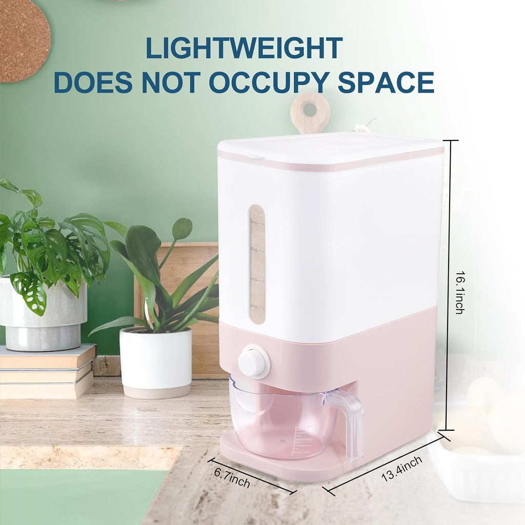 22.5-25 Lbs Pink Rice Dispenser, Rice Storage Container, Pink Rice Storage Container with Measuring Cup, Rice Holder Bucket for Household Kitchen Rice Soybean Corn