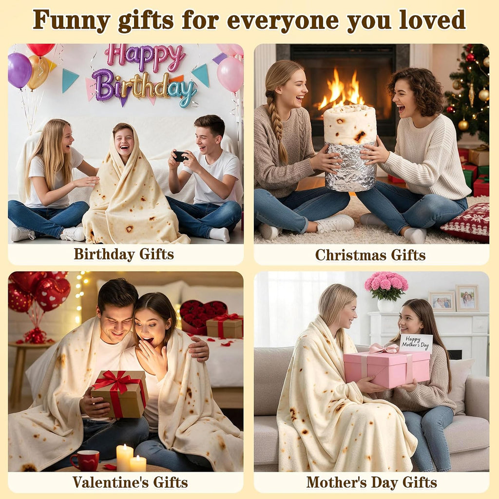 Burrito Tortilla Taco Blanket 60 Inches for Adult Kids, Realistic Tortilla Throw Blanket Funny Gifts for Women Men Teen Boy Girl, Soft Flannel Food Blanket for Christmas Birthday Gifts-Beige