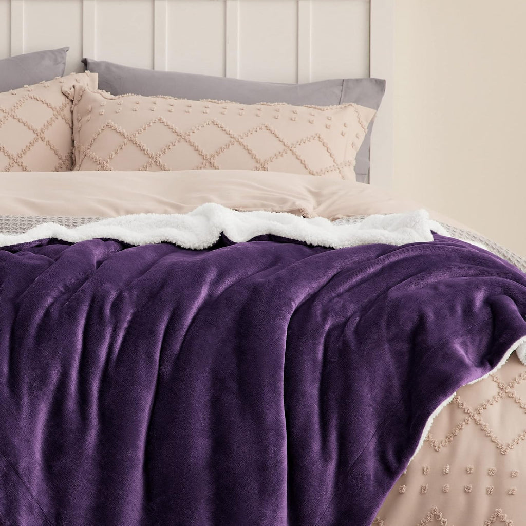 Gentlesoft Sherpa Fleece Twin Size Blanket for Couch, Non-Heated, Thick and Warm Throw Gifts for Women and Girls, Soft Fuzzy Plush Twin Blanket for Winter, Purple, 60X80 Inches