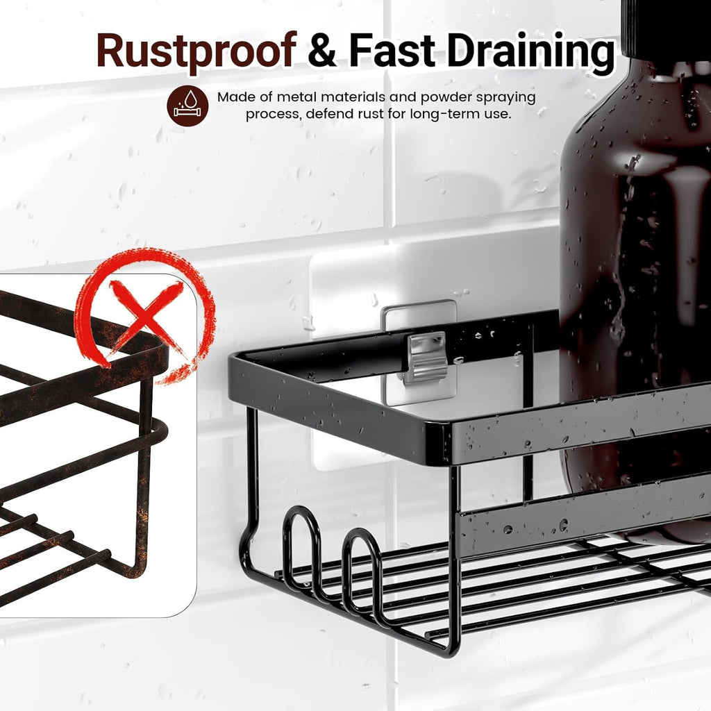 2 Pack Adhesive Shower Caddies, No Drill Bathroom Shelves, Large