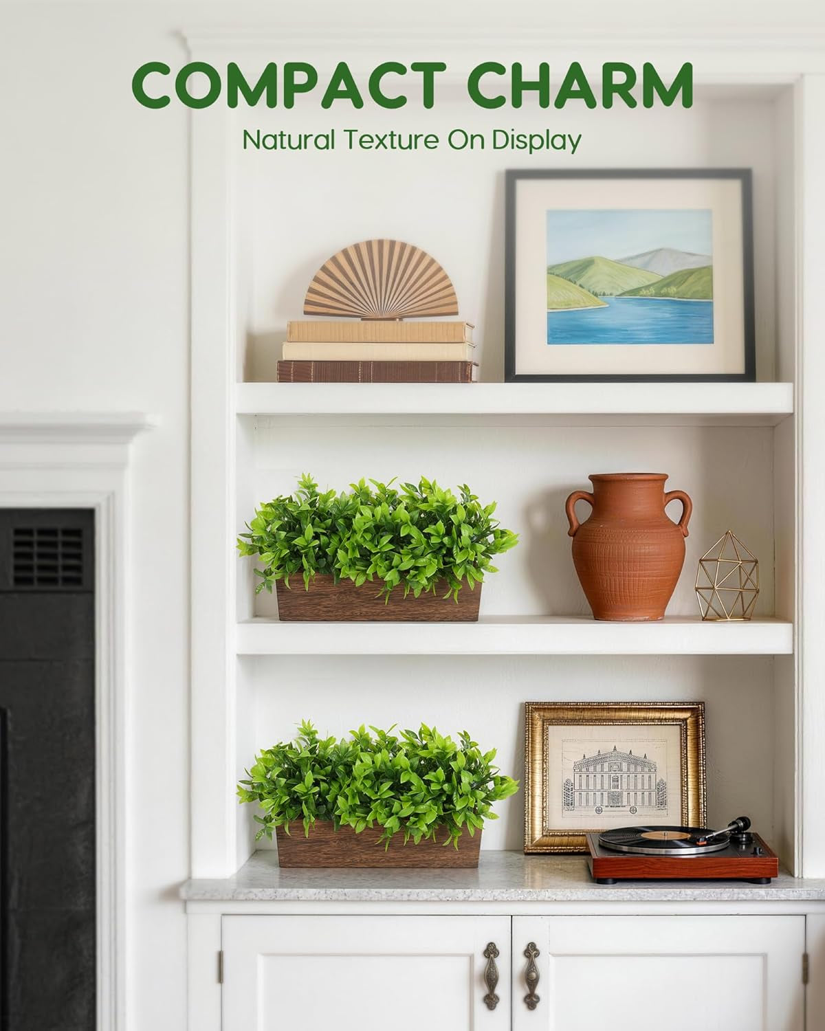 14" Artificial Boxwood Plants Indoor Centerpiece for Dining Room, Fake Plants in Rustic Rectangular Wooden Planter Box, Farmhouse Faux Plants for Mantel/Kitchen/Bathroom/Coffee Table Decor