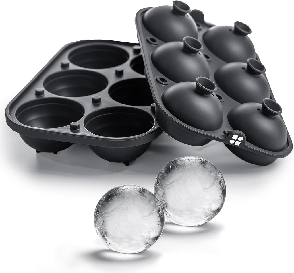 Ice Cube Molds, Large Silicone Sphere & Square Combo with Fill Funnel