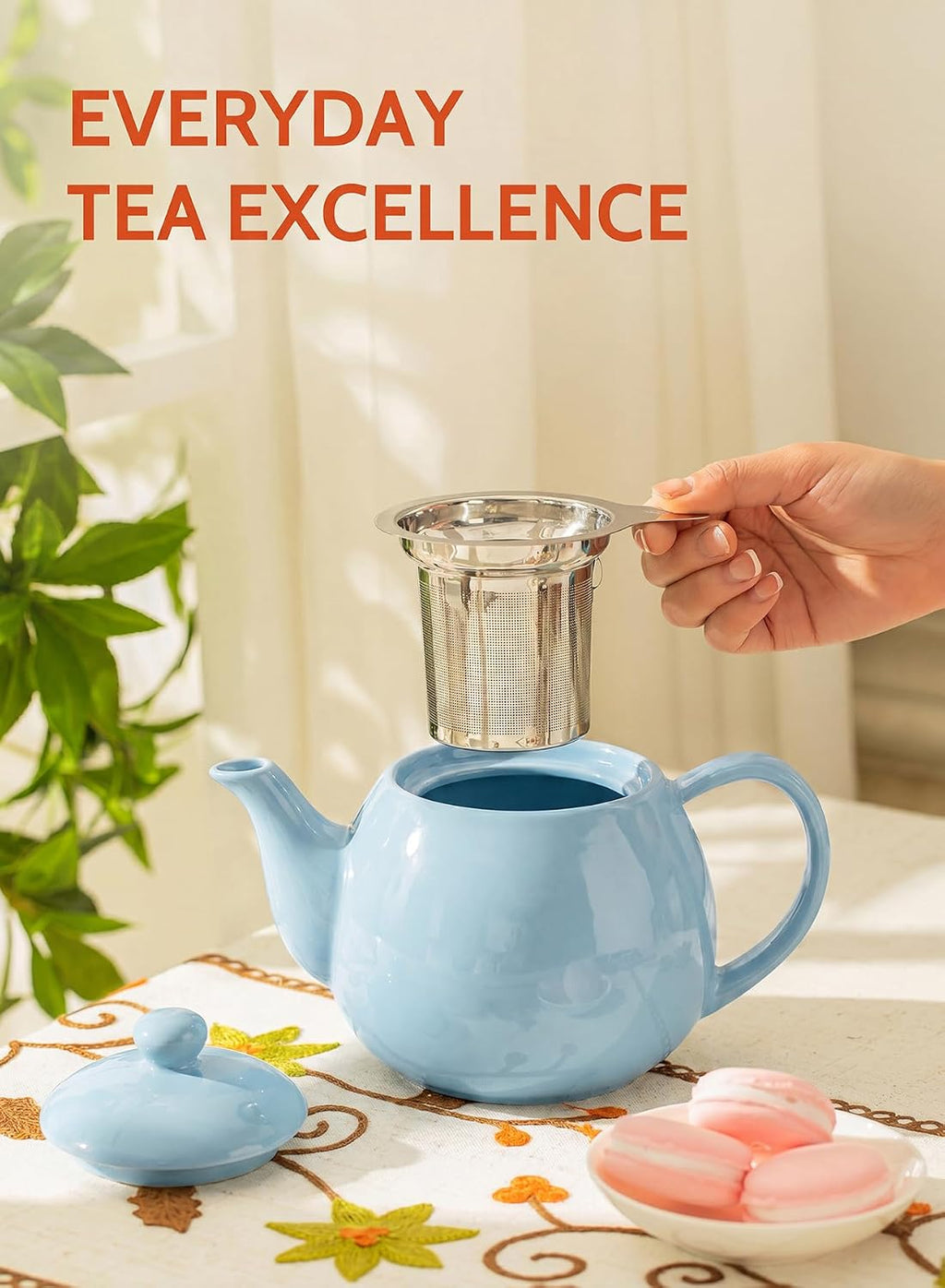 Porcelain Teapot 27 Oz with Infuser for Loose Leaf Tea, Bluish Grey