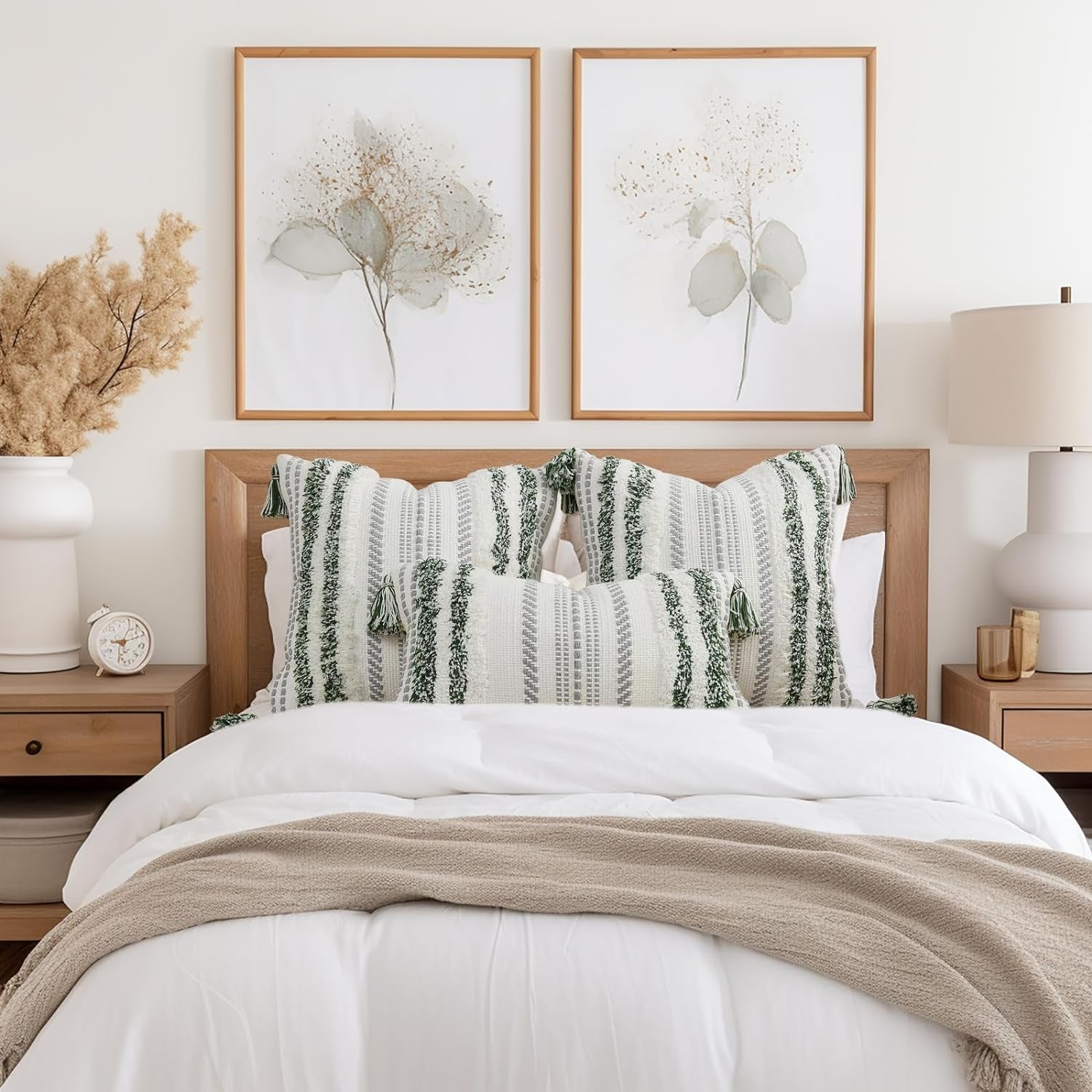 Green and Cream White Throw Pillow Cover 12X20 Pack of 1
