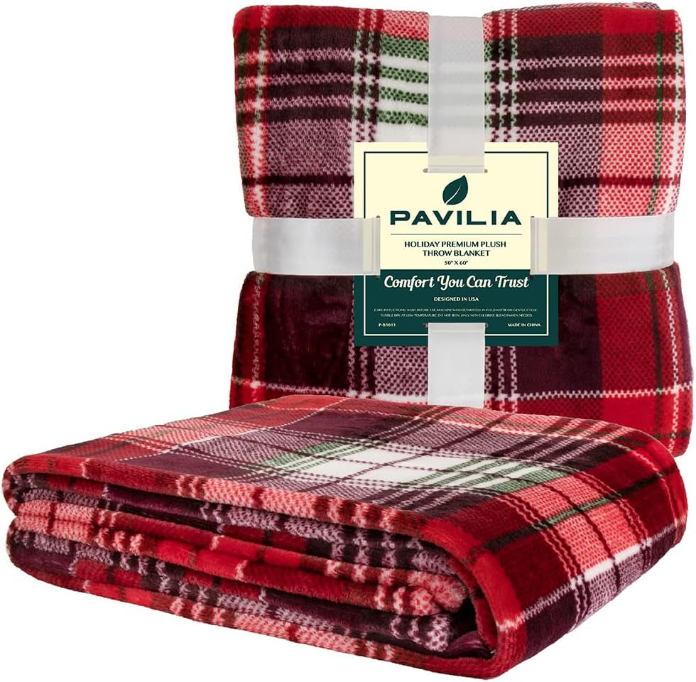 Throw Blanket | Holiday Christmas Red Fleece Blanket | Soft, Plush, Warm Winter Cabin Throw, 50X60 (Red Green Plaid)