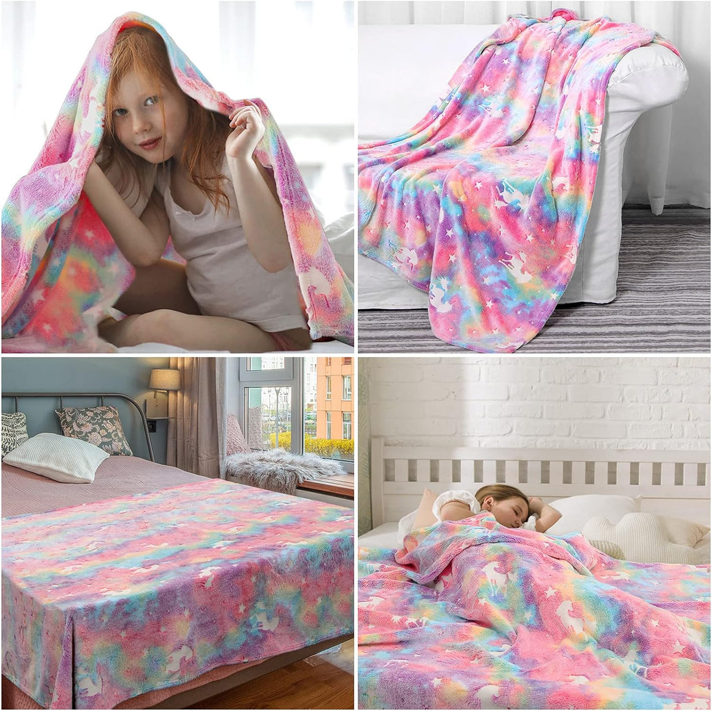 Glow in the Dark Blanket Unicorns Gifts for Girls, Toys for Girls Age 2 3 4 5 6 7 8 9 10 Year Old, Soft Kids Blankets Gifts for Grandkids Teens for Easter Birthday Christmas, 50"X60"