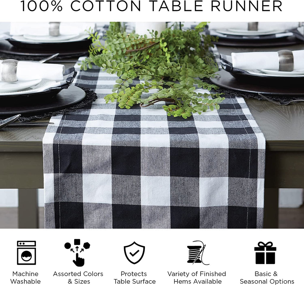 Give Thanks Plaid Fall Table Decor, Autumn & Thanksgiving Tabletop Linens, 14X72 Table Runner