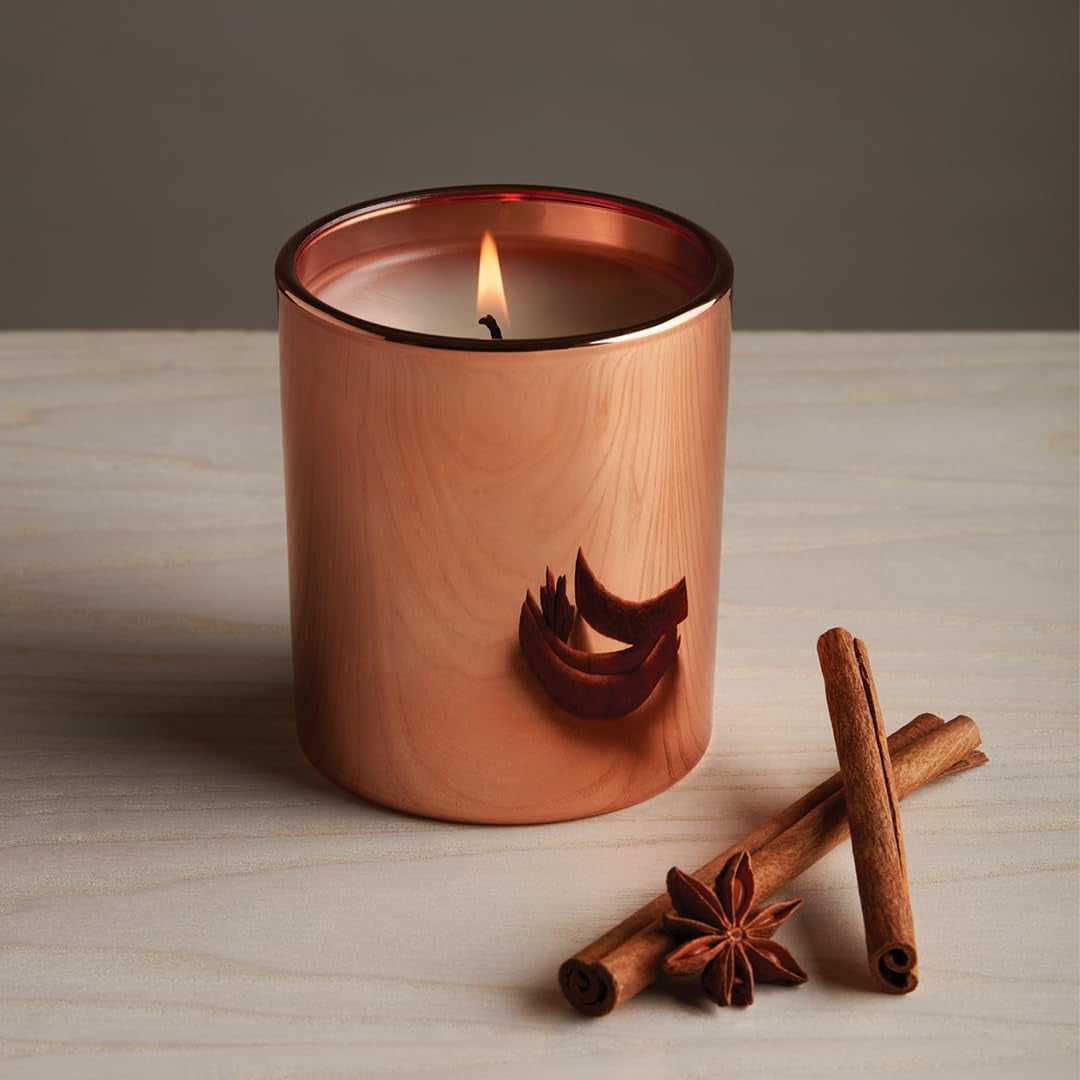Thymes Scented Candles for Home Decor - Luxury Home Fragrance Gifts for Women & Men - Fall Candles with Warm Notes of Apple, Clove, & Cardamom - Rose Gold Votive (Simmered Cider, 6.5 Oz)