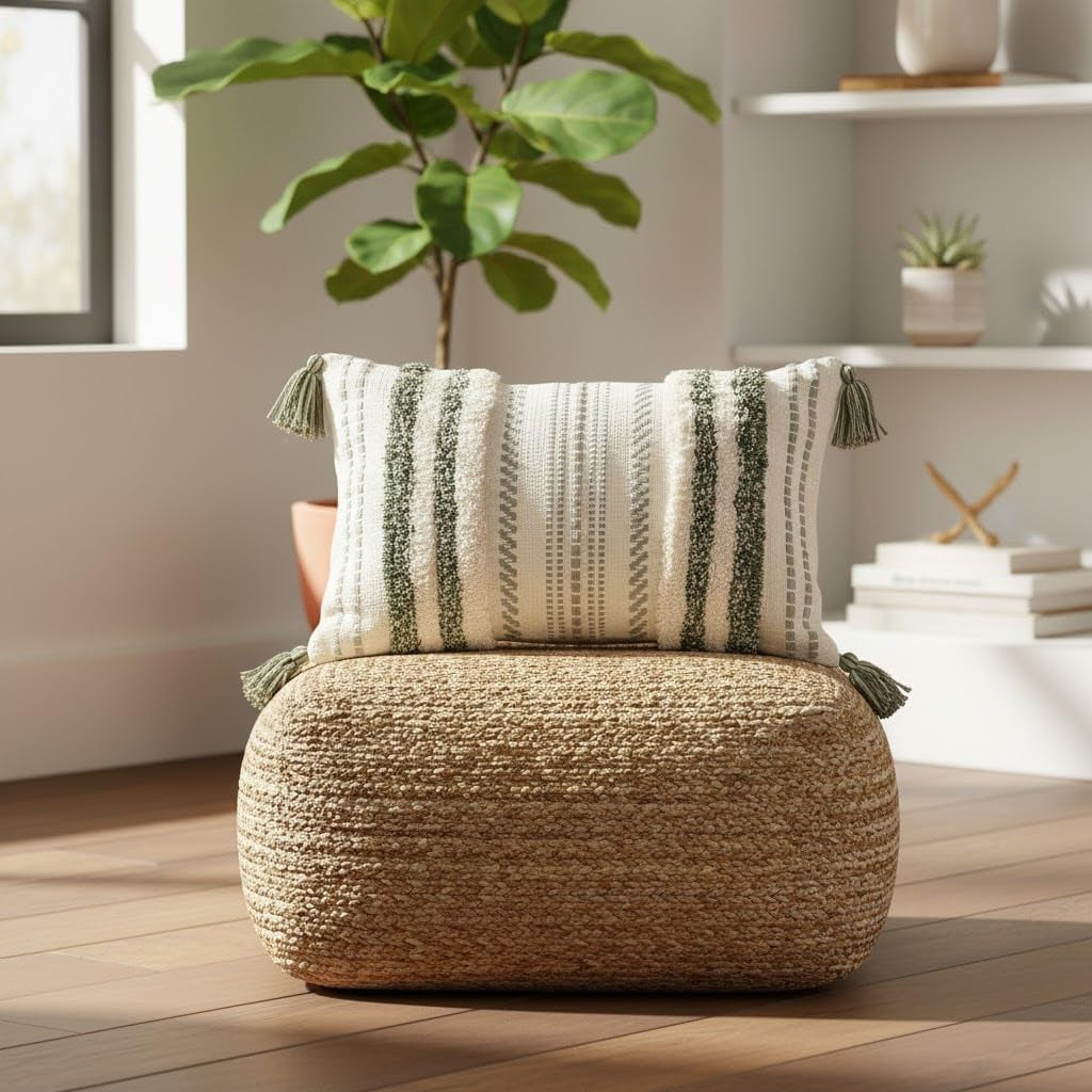 Green and Cream White Throw Pillow Cover 12X20 Pack of 1
