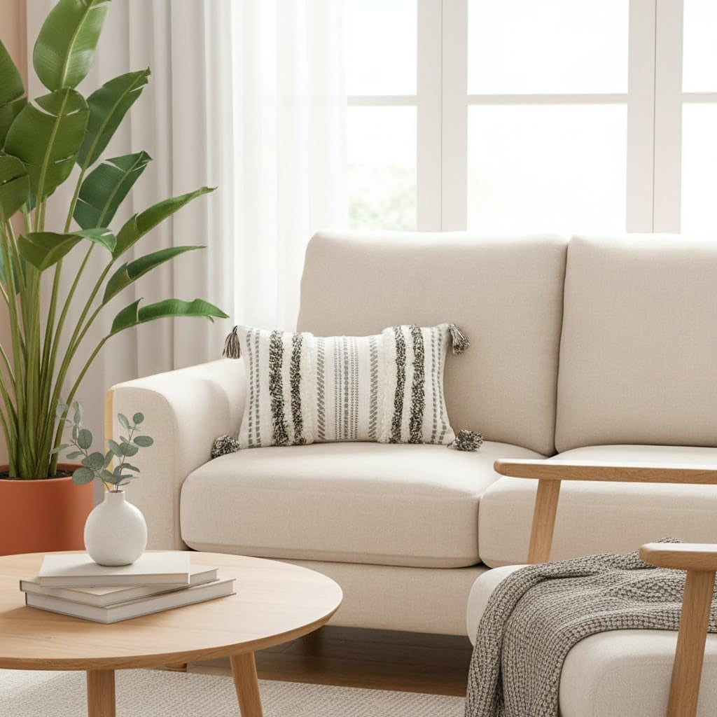 Green and Cream White Throw Pillow Cover 12X20 Pack of 1