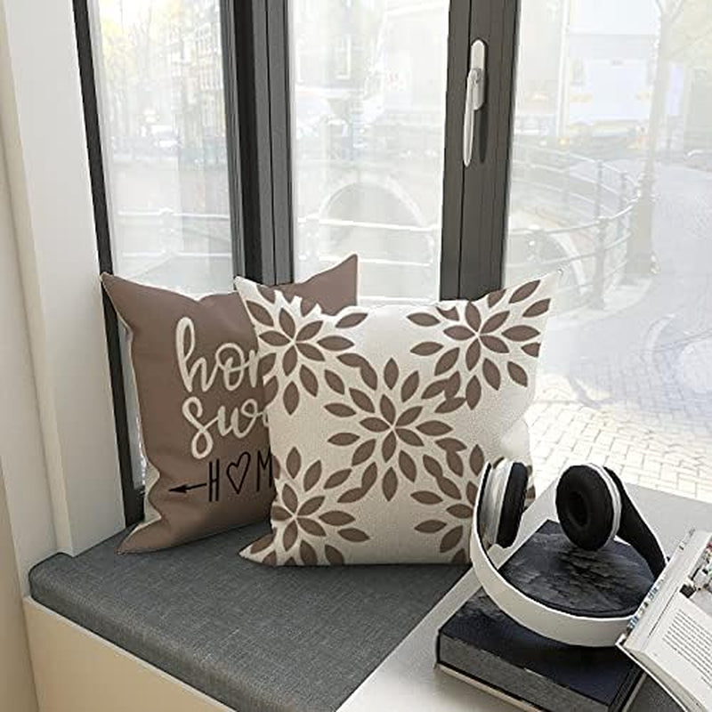 Pillow Covers 16X16 Set of 4, Modern Sofa Throw Pillow Cover, Decorative Outdoor Linen Fabric Pillow Case for Couch Bed Car, Khaki
