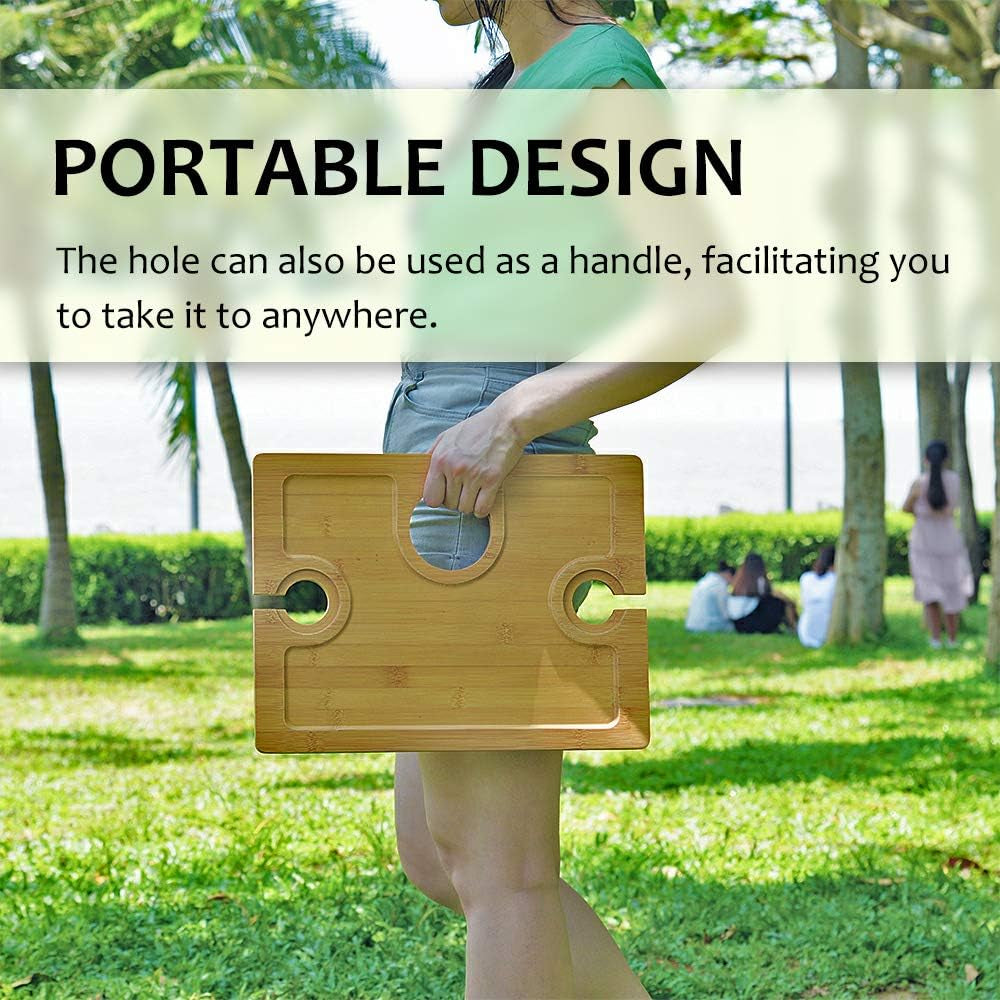 Wooden Portable Picnic Table with Wine Holder