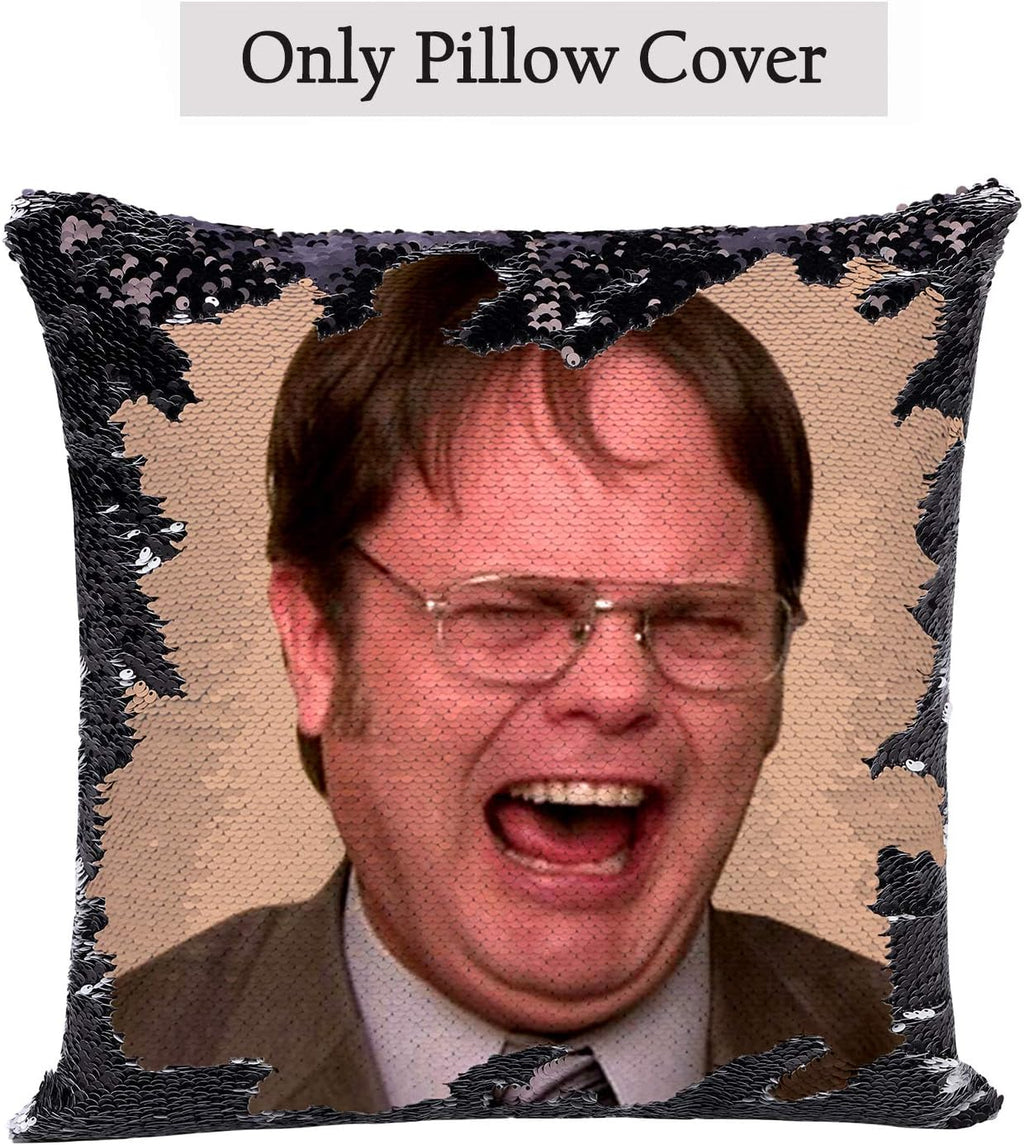 Mermaid the Office Merchandise Sequin Pillow Covers Dwight Schrute Magic Reversible Sequin Cushion Cover Decorative Pillowcase That Change Color (L the Office-Black Sequins)