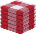 Cotton Waffle Weave Dish Cloths, 12"X 12", 6 Pack, Red & White