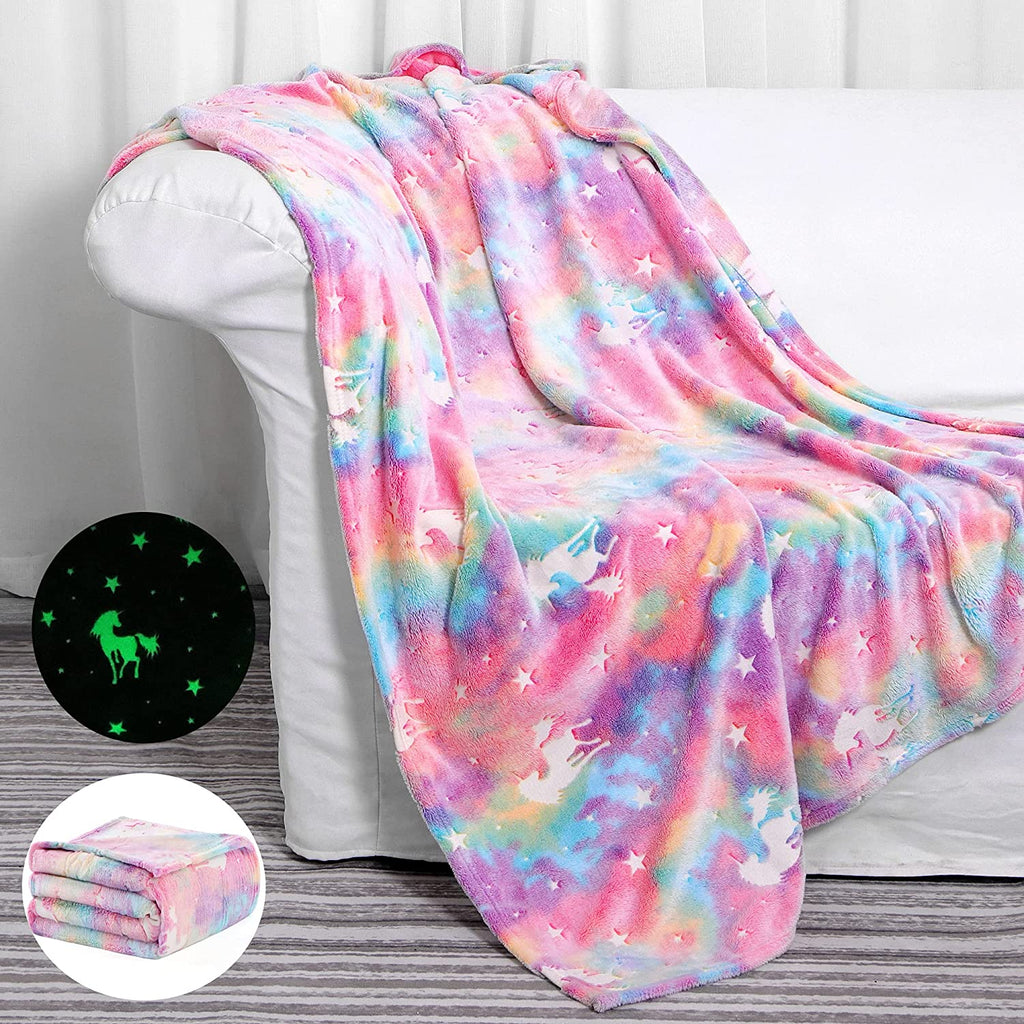 Glow in the Dark Blanket Unicorns Gifts for Girls, Toys for Girls Age 2 3 4 5 6 7 8 9 10 Year Old, Soft Kids Blankets Gifts for Grandkids Teens for Easter Birthday Christmas, 50"X60"