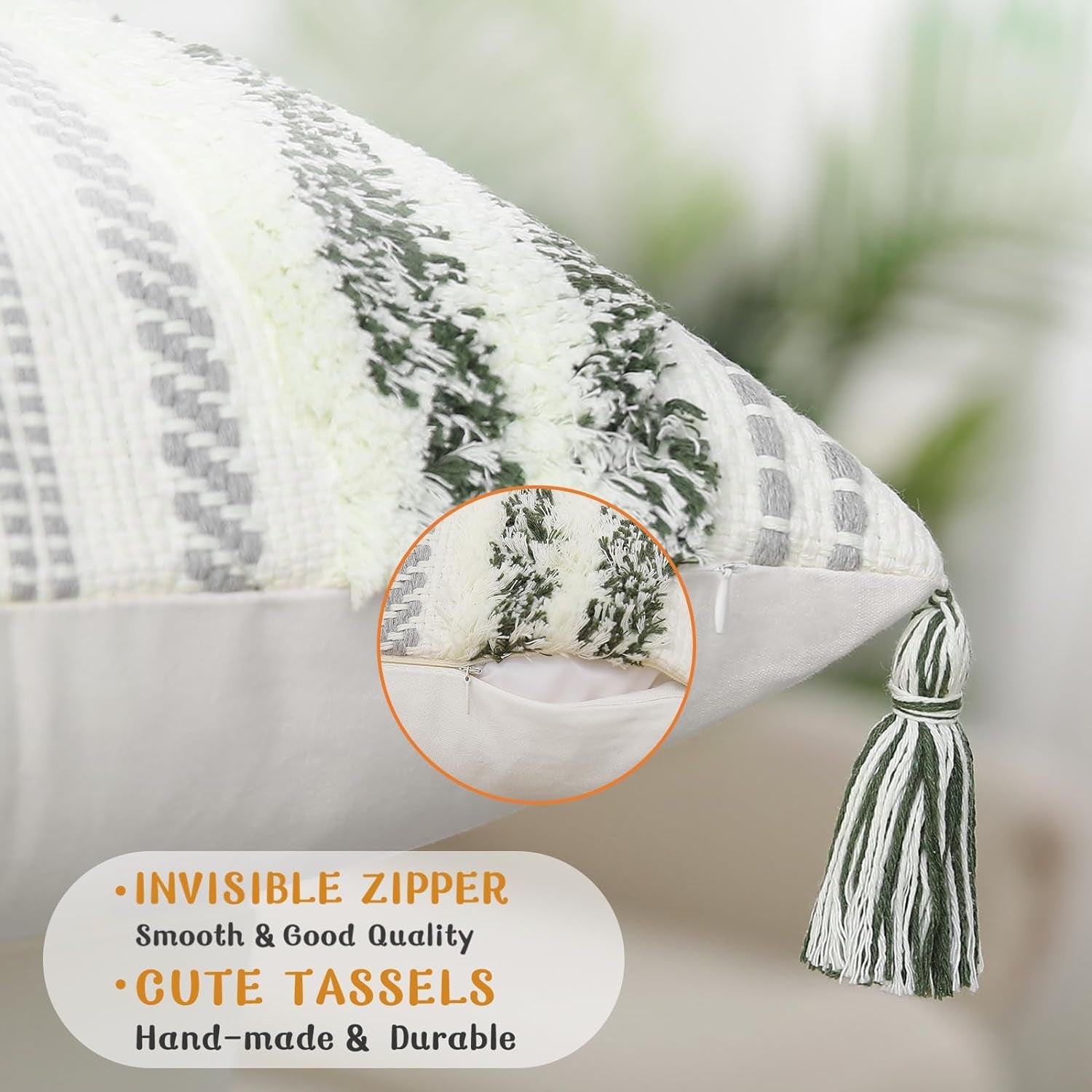 Green and Cream White Throw Pillow Cover 12X20 Pack of 1