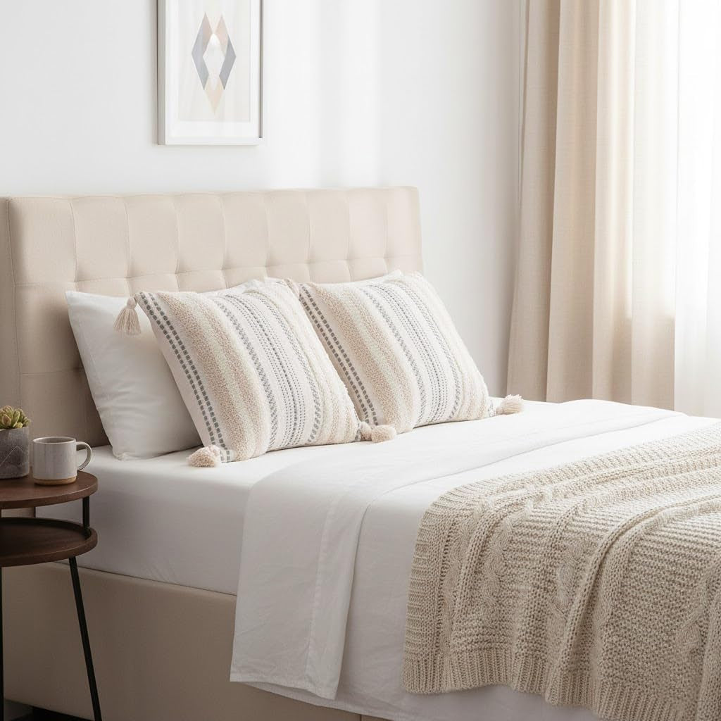 Beige and Cream White Throw Pillow Covers 20X20 Set of 2