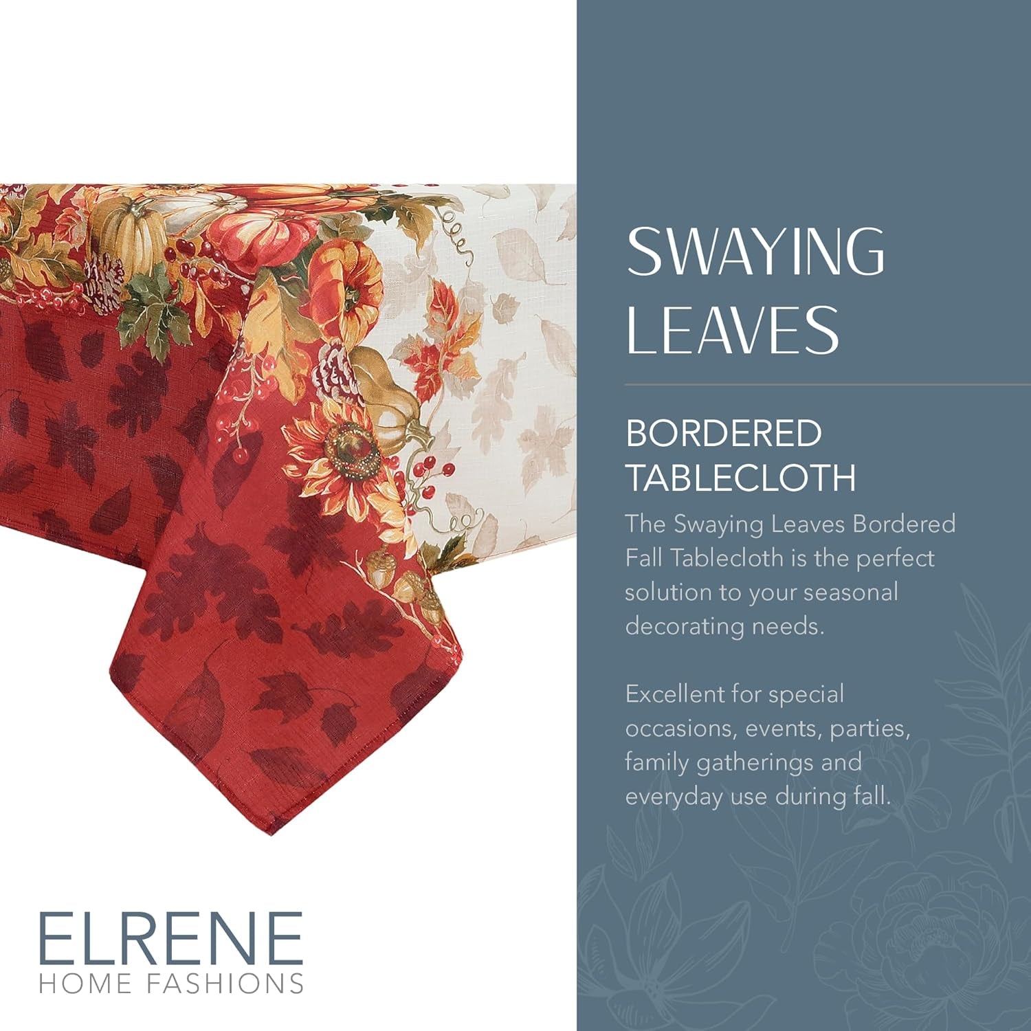 Home Fashions Swaying Leaves Bordered Fall, Seasonal and Holiday Tablecloth, 52"X70" Oblong/Rectangle, Multi