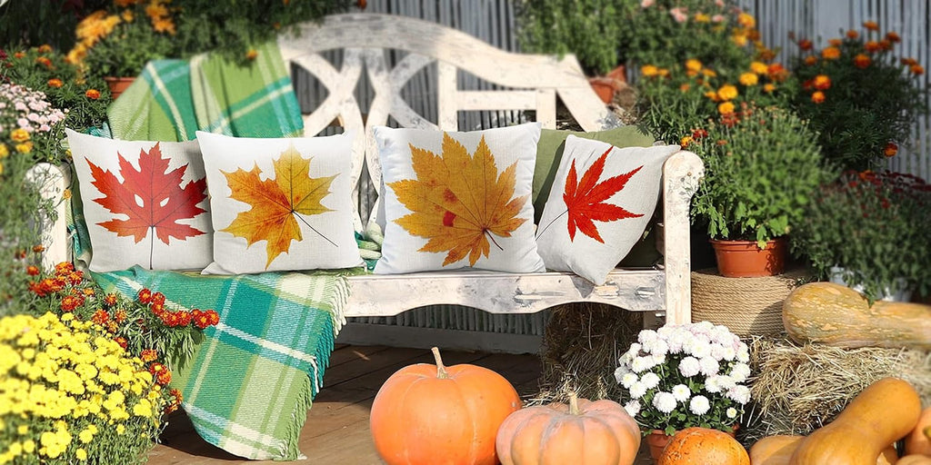 Fall Outdoor Throw Pillow Covers 18X18 Set of 4, Thanksgiving