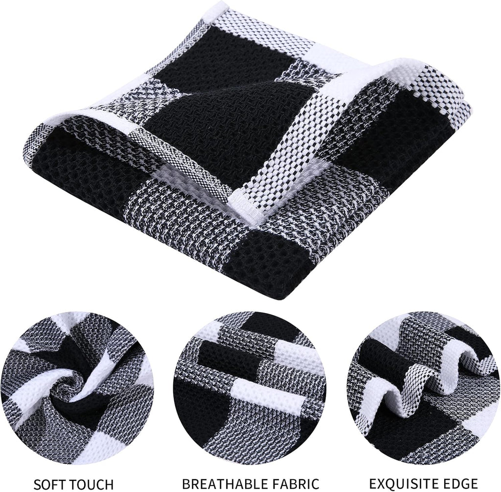 Cotton Waffle Weave Dish Cloths, 12"X 12", 6 Pack, Black & White