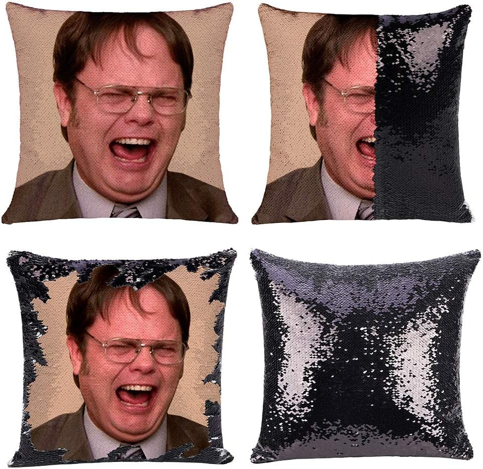 Mermaid the Office Merchandise Sequin Pillow Covers Dwight Schrute Magic Reversible Sequin Cushion Cover Decorative Pillowcase That Change Color (L the Office-Black Sequins)