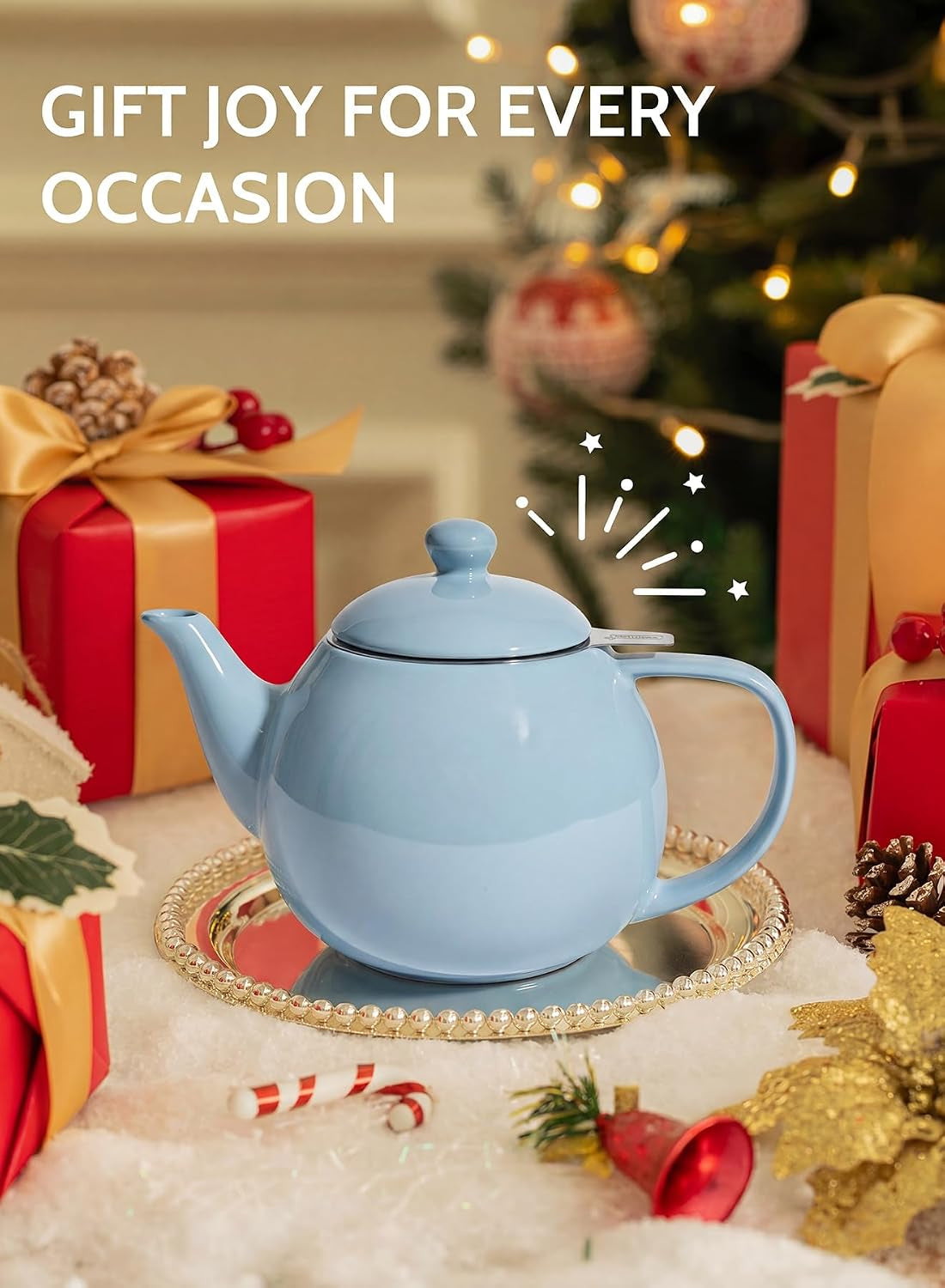 Porcelain Teapot 27 Oz with Infuser for Loose Leaf Tea, Bluish Grey