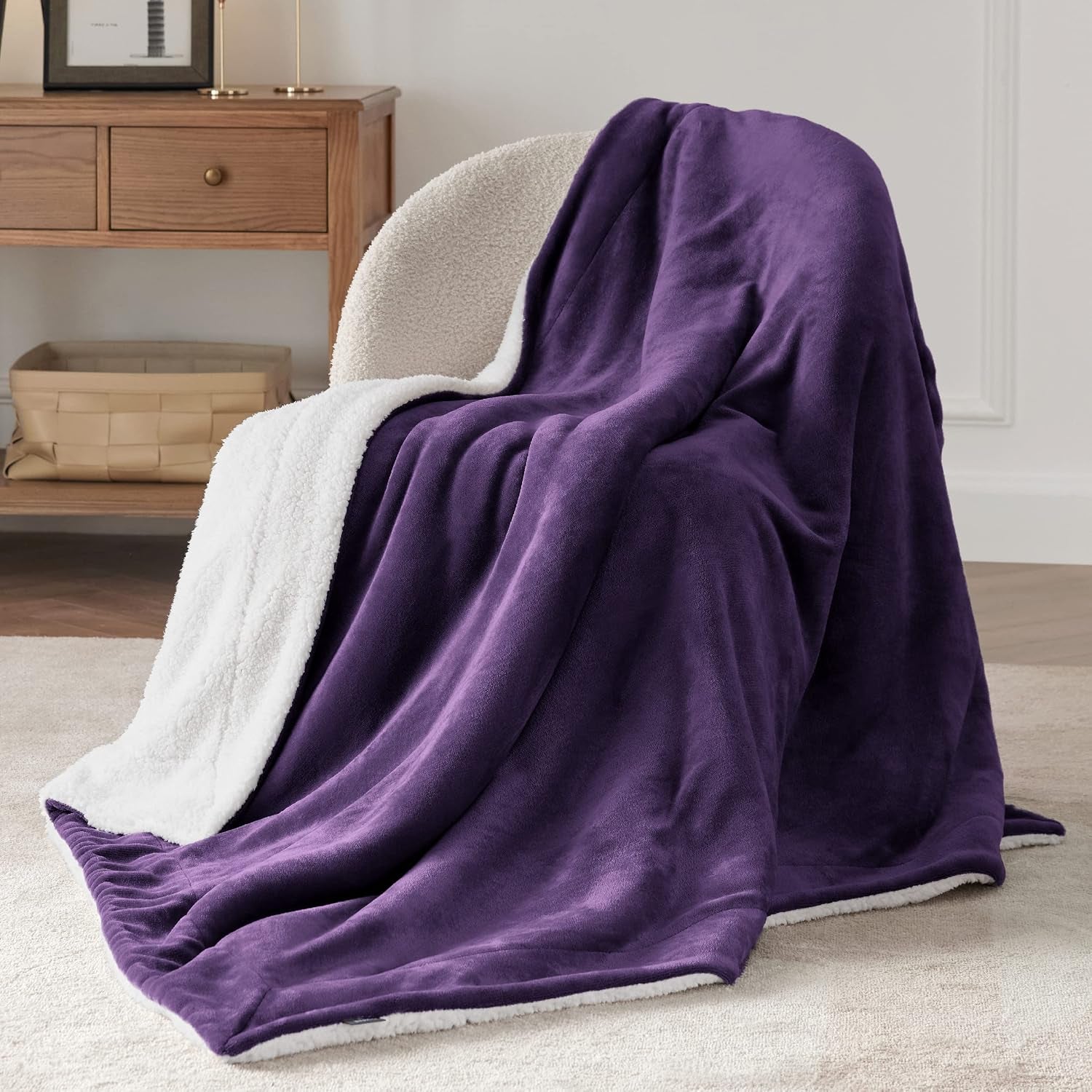 Gentlesoft Sherpa Fleece Twin Size Blanket for Couch, Non-Heated, Thick and Warm Throw Gifts for Women and Girls, Soft Fuzzy Plush Twin Blanket for Winter, Purple, 60X80 Inches